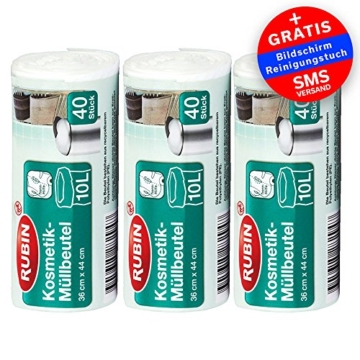 Kosmetik Müllbeutel - 10 Liter - 3er Pack - 120 Stück - Ideal für Kosmetikeimer - 