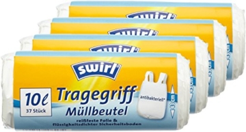 Swirl 4er Pack Müllbeutel mit Tragegriff, 10 Liter, Antibakteriell, 37 Stück pro Rolle, Weiß - 