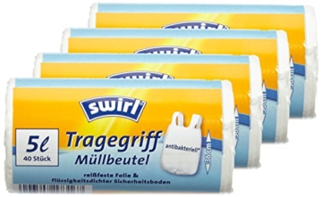 Swirl 4er Pack Müllbeutel mit Tragegriff, 5 Liter, Antibakteriell, 40 Stück pro Rolle, Weiß - 