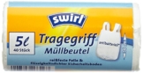 Swirl 4er Pack Müllbeutel mit Tragegriff, 5 Liter, Antibakteriell, 40 Stück pro Rolle, Weiß -